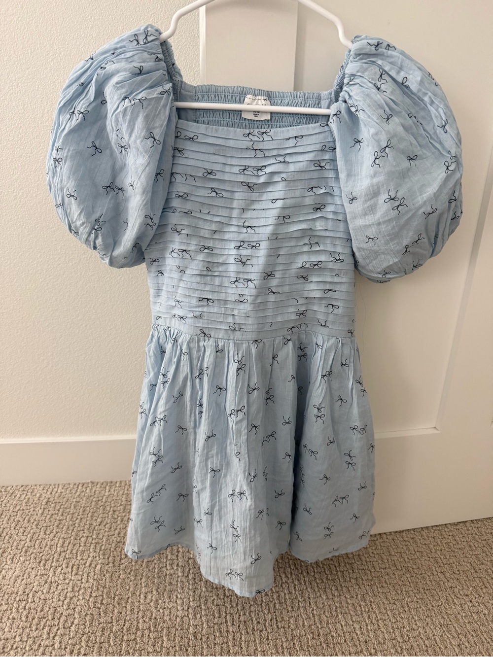abercrombie kids Light Blue Puff Sleeve Dress with Bow Print